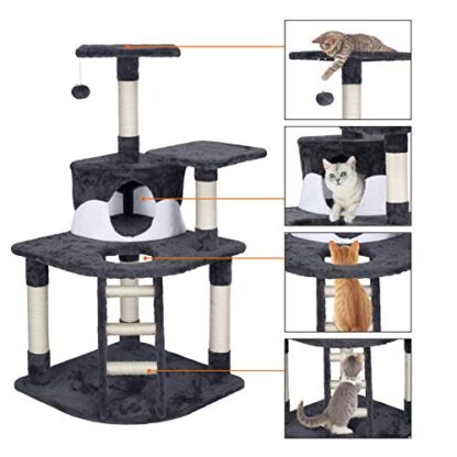 Dark Gray and White Cat Tree Tower Kitty House, 32L x 27W x 47.5H Inches - Image 2