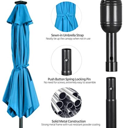 9FT Sky Blue Solar Powered Patio Umbrella - UV Protection Market Table Umbrella - Image 7