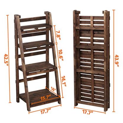 Brown Folding Ladder Shelf, Foldable Indoor Outdoor Shelves Wood Ladder Shelf - Image 6