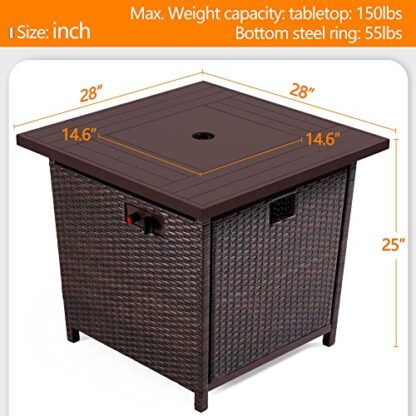 28 inch Brown 50,000 BTU Propane Gas Fire Pit Table with Glass Wind Guard - Image 5