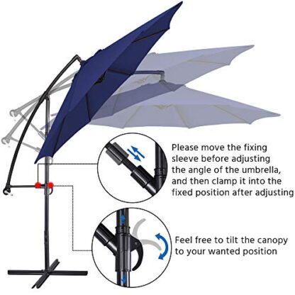 9FT Blue Patio Offset Umbrella - Cantilever Hanging Outdoor Umbrellas - Image 5