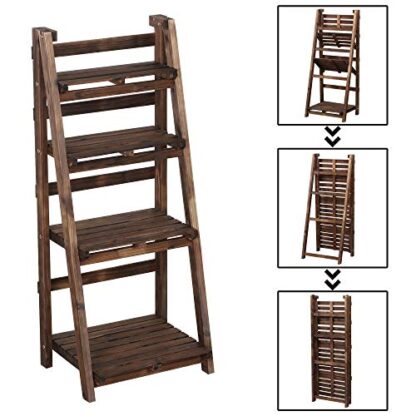 Brown Folding Ladder Shelf, Foldable Indoor Outdoor Shelves Wood Ladder Shelf - Image 7