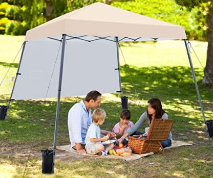 Beige Pop Up Canopy Tent with 1 Sun Shade Wall, Lightweight Instant Tent - Image 7