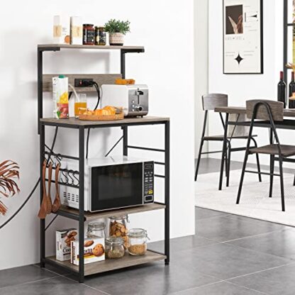 4-Tier Grey Bakers Rack with Power Outlet and Wheels - Image 9