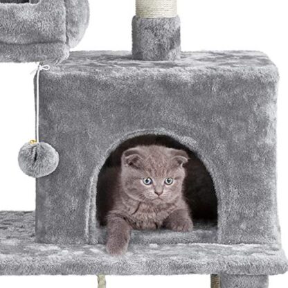 Light Gray 59in Cat Stand House Cat Condo Tower, Multi-Level Cat Scratching Post - Image 4