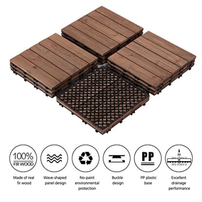 33pcs Brown Interlocking Patio Deck Tiles 12 x 12in Wood Floor Tiles Wooden Flooring - Image 7