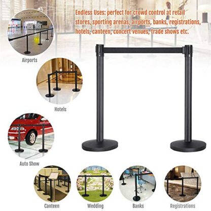 6-Pack Black Stanchion Crowd Control Barrier Posts with 6.5 Foot Retractable Belt - Image 8