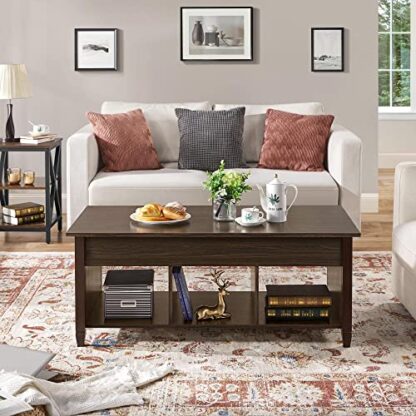 Brown Lift Top Coffee Table with Hidden Compartment &amp - Image 8