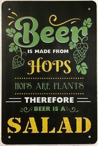 8x12 inch Metal Tin Sign Beer funny bar pub hops plants salad