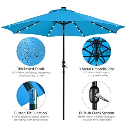 9FT Sky Blue Solar Powered Patio Umbrella - UV Protection Market Table Umbrella - Image 8