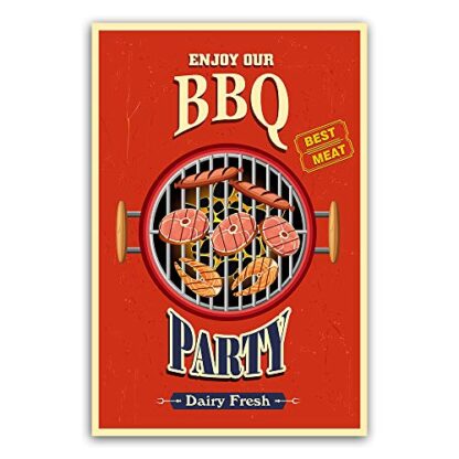 Retro Vintage Style Decorative Iron Painting Tin Sign, Enjoy Our BBQ Party, Rust Free,Aluminum, UV Printed, Easy to Mount,1 Pack, 8"x12"Inches