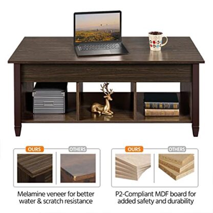 Brown Lift Top Coffee Table with Hidden Compartment &amp - Image 2