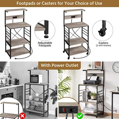 4-Tier Grey Bakers Rack with Power Outlet and Wheels - Image 4