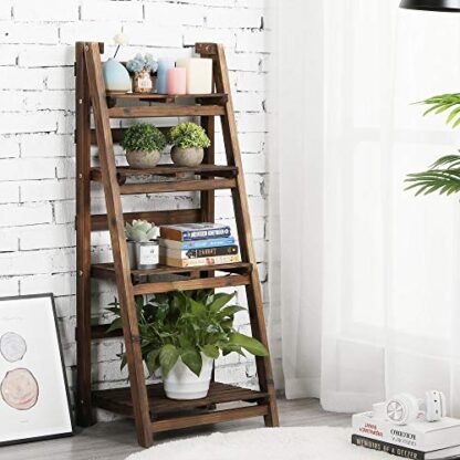 Brown Folding Ladder Shelf, Foldable Indoor Outdoor Shelves Wood Ladder Shelf - Image 9