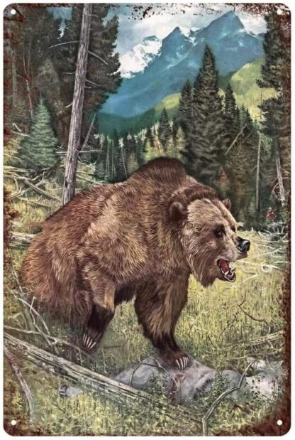 8x12 inch Funny Tin Sign Metal Poster Big Bear Hunting Outdoors Coffee &amp