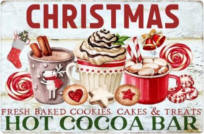 8x12 inch Farmhouse Christmas Hanging Tin Sign - Christmas Hot Cocoa Bar