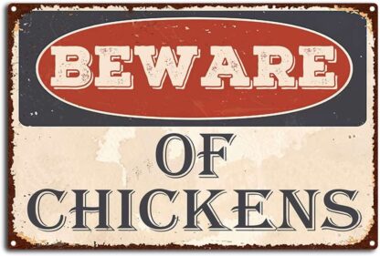 8x12 inch Beware of Chickens Metal Tin Sign,Funny Retro Safety Warning Tin Signs