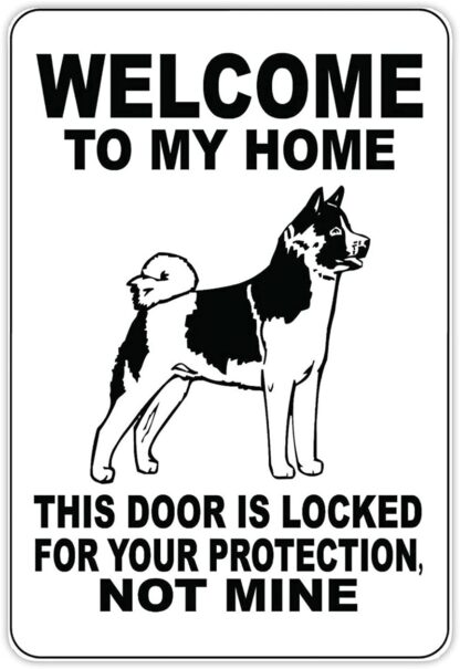 8x12 inch Welcome to My Home Akita Dog Sign Guard Dog Sign Tin Metal