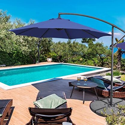 9FT Blue Patio Offset Umbrella - Cantilever Hanging Outdoor Umbrellas - Image 6