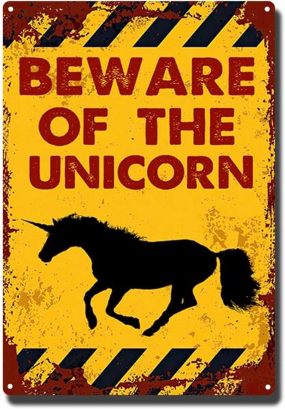 8x12 inch Tin Sign Beware of The Unicorn for Home Cafes Pubs Club Retro Sign