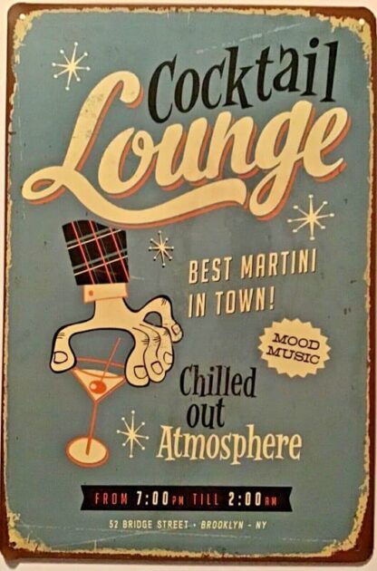 8x12 inch Metal Tin Sign Cocktail Lounge Bar Pub Martini Music