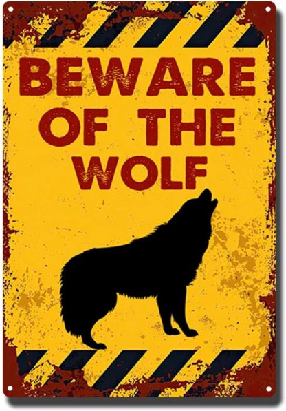 8x12 inch Vintage Beware of The Wolf Metel Tin Signs Retro Warning Tin Sign