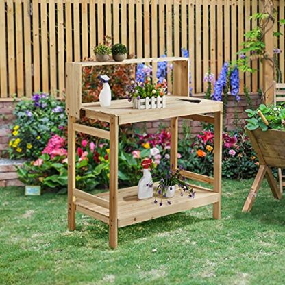 Natrual Wood Garden Potting Bench Table Solid Wood Work Station - Image 8