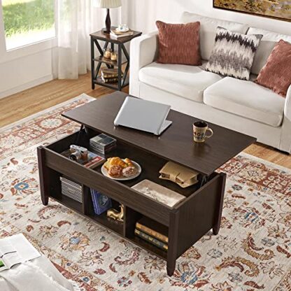 Brown Lift Top Coffee Table with Hidden Compartment &amp - Image 9