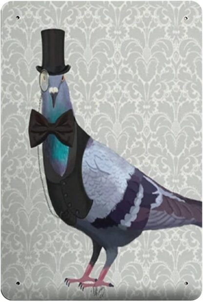 8x12 inch Vintage Metal Sign Art Print Pigeon Top Hat Pigeon Illustration tin sign