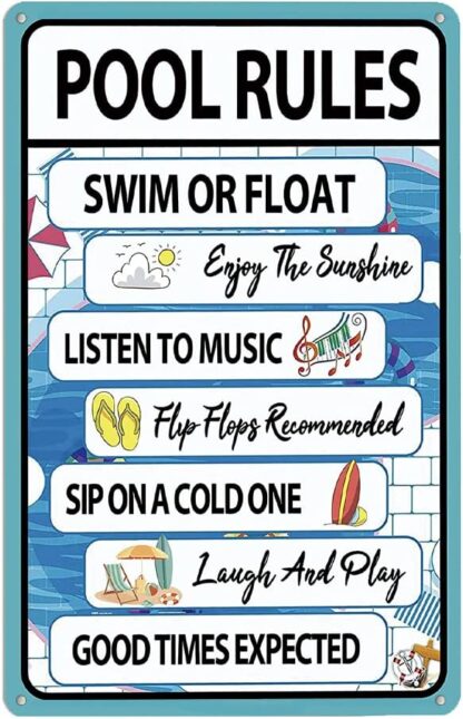 8x12 inch Pool Rules Sign, Indoor/Outdoor Swimming Pool Party Decorations