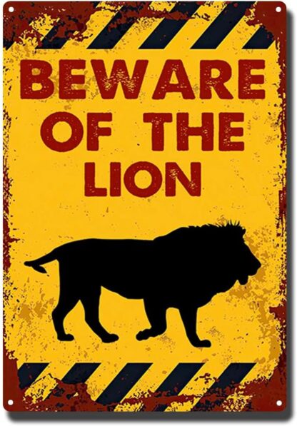 8x12 inch Vintage Beware of The Lion Metel Tin Signs Retro Warning Tin Sign