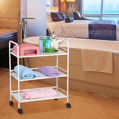 3 Tier White Trolley Cart, Tray and Metal Frame - Image 2