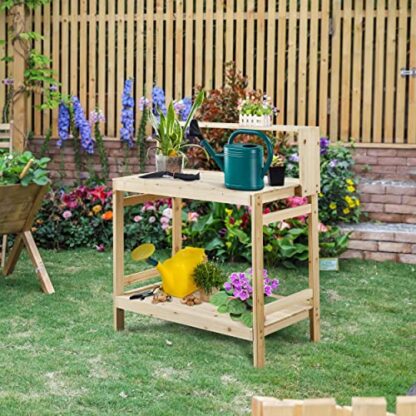 Natrual Wood Garden Potting Bench Table Solid Wood Work Station - Image 9