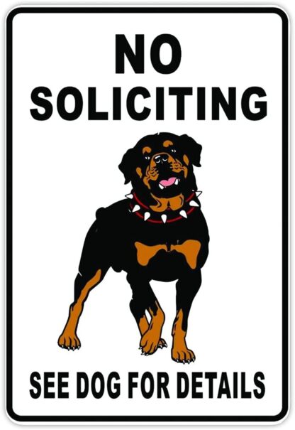 8x12 inch No Soliciting Metal Sign Rottweiler Warning Sign Funny Metal Sign