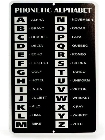 Phonetic Alphabet Sign – 8″ x 12″ Aluminum Military Phonetic Alphabet ...