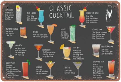 8x12 inch Metal Sign Classic Cocktails Drink Recipe tin Sign