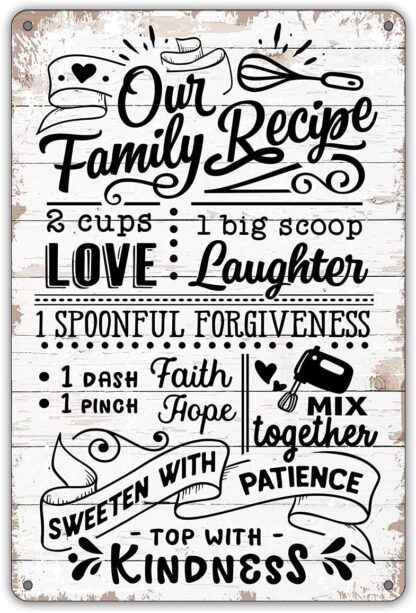 8x12 inch Funny Kitchen Quote Our Family Recipes Metal Tin Sign