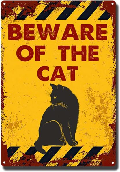 8x12 inch Vintage Beware of The Cat Metel Tin Signs Retro Warning Tin Sign