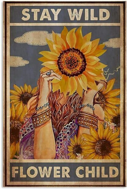 8x12 inch Hippie Girl Storm Girl Redhead Stay Wild Moon Child Sunflower