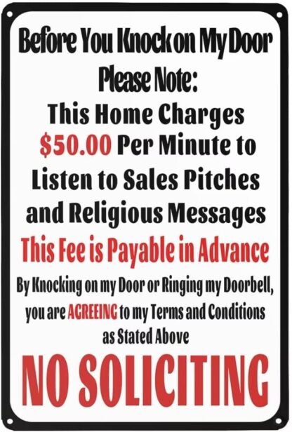 8x12 inch Funny No Soliciting Sign, Before You Knock On My Door Tin Sign