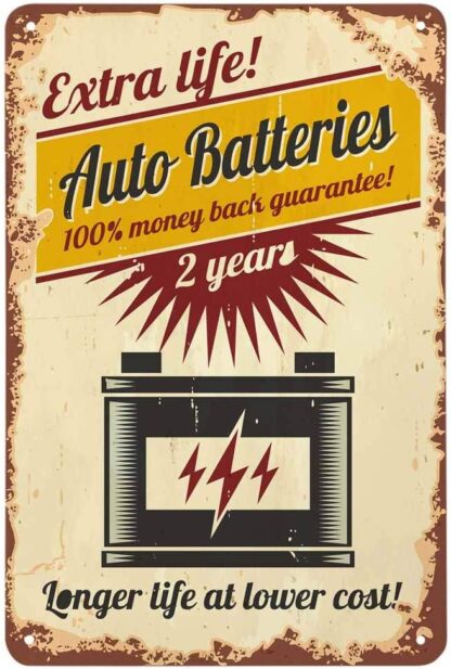 8x12 inch Auto Batteries Tin Sign,Electric Rust Striped Rectangle Stain Dot Spotted Grain