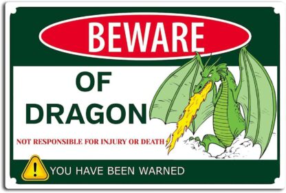 8x12 inch Beware of Dragon Tin Sign Funny Dragon Metal Tin Sign