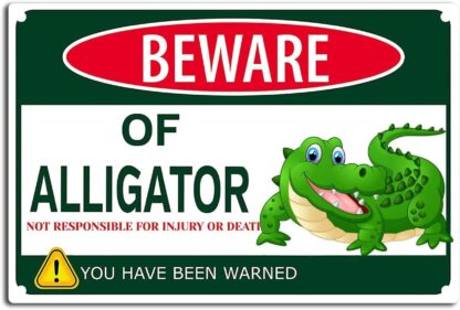 8x12 inch Beware of Alligator Tin Sign Funny Alligator Metal Tin Sign