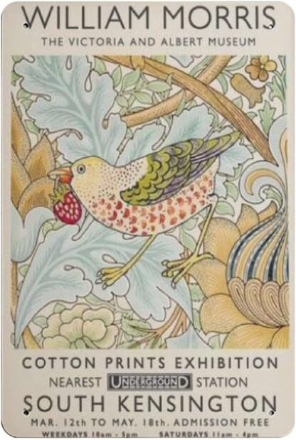 8x12 inch Metal Sign William Morris Floral Bird William Morris Exhibition