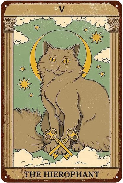 8x12 inch Cat Vintage Tin Signs - Tarot Card The Hierophant v Metel Signs