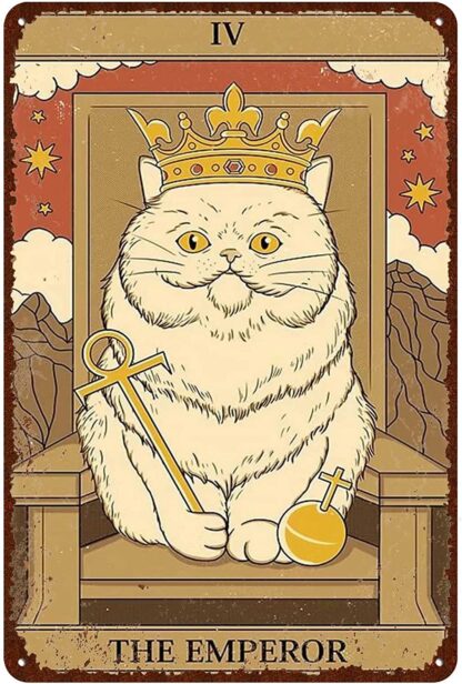 8x12 inch Cat Vintage Tin Signs - Tarot Card The Emperor iv Metel Signs