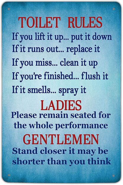 8x12 inch Metal Tin Sign Toilet Rules - Funny Bathroom Rules Tin Sign