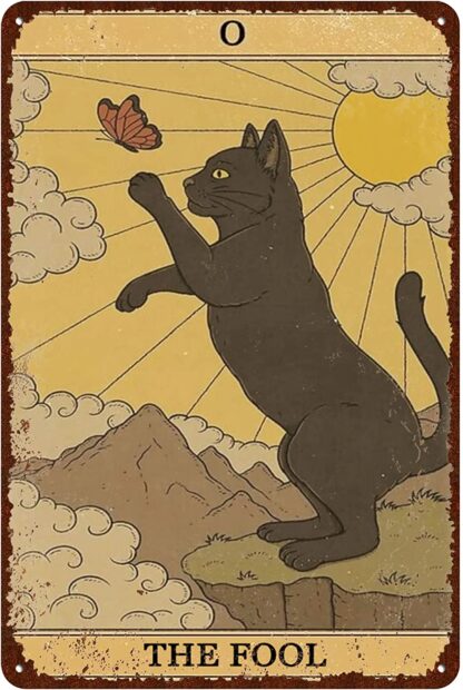 8x12 inch Cat Vintage Tin Signs - Tarot Card The Fool 0 Metel Signs