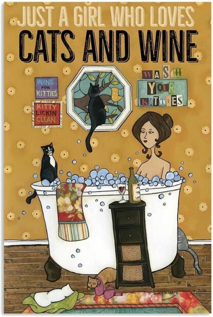 8x12 inch Cats And Wine Metal Tin Sign Vintage