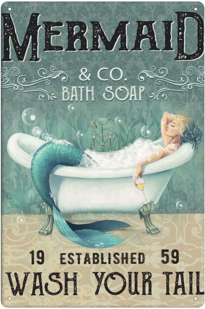 8x12 inch Mermaid Funny Tin Sign, Bath Soap